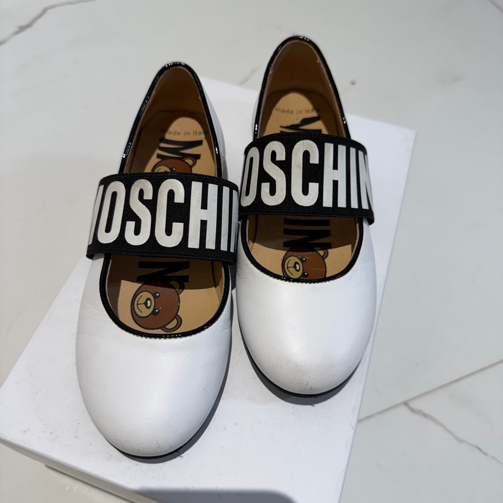 Moschino Kids White Shoes with Black Logo Strap